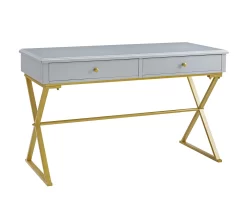 Glam Gray & Gold 2-Drawer Campaign Desk