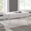 Marie Glitz White Tufted Linen Acrylic Leg Bench