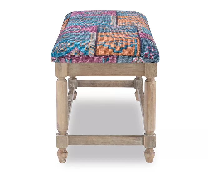 Moroccan Tapestry Upholstered Rustic Driftwood Bench - Image 5