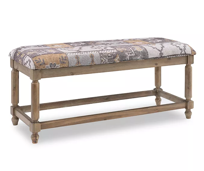 Moroccan Tapestry Upholstered Rustic Driftwood Bench - Image 2