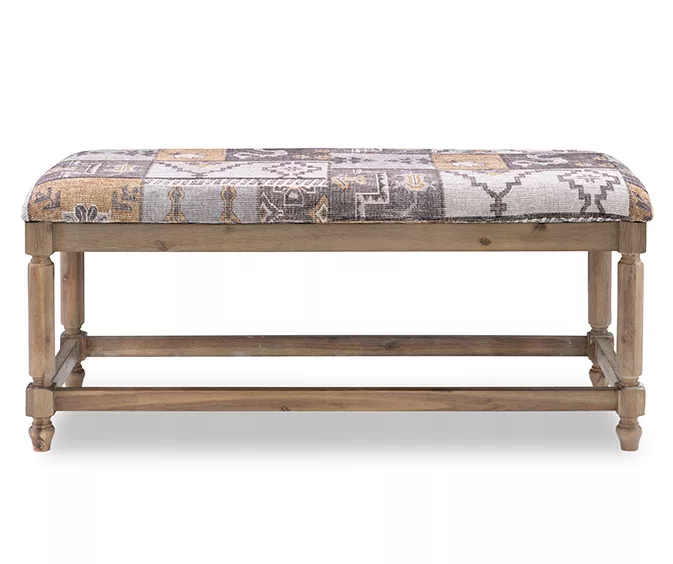 Moroccan Tapestry Upholstered Rustic Driftwood Bench - Image 8