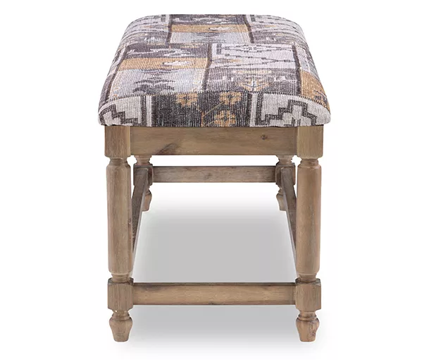Moroccan Tapestry Upholstered Rustic Driftwood Bench - Image 9