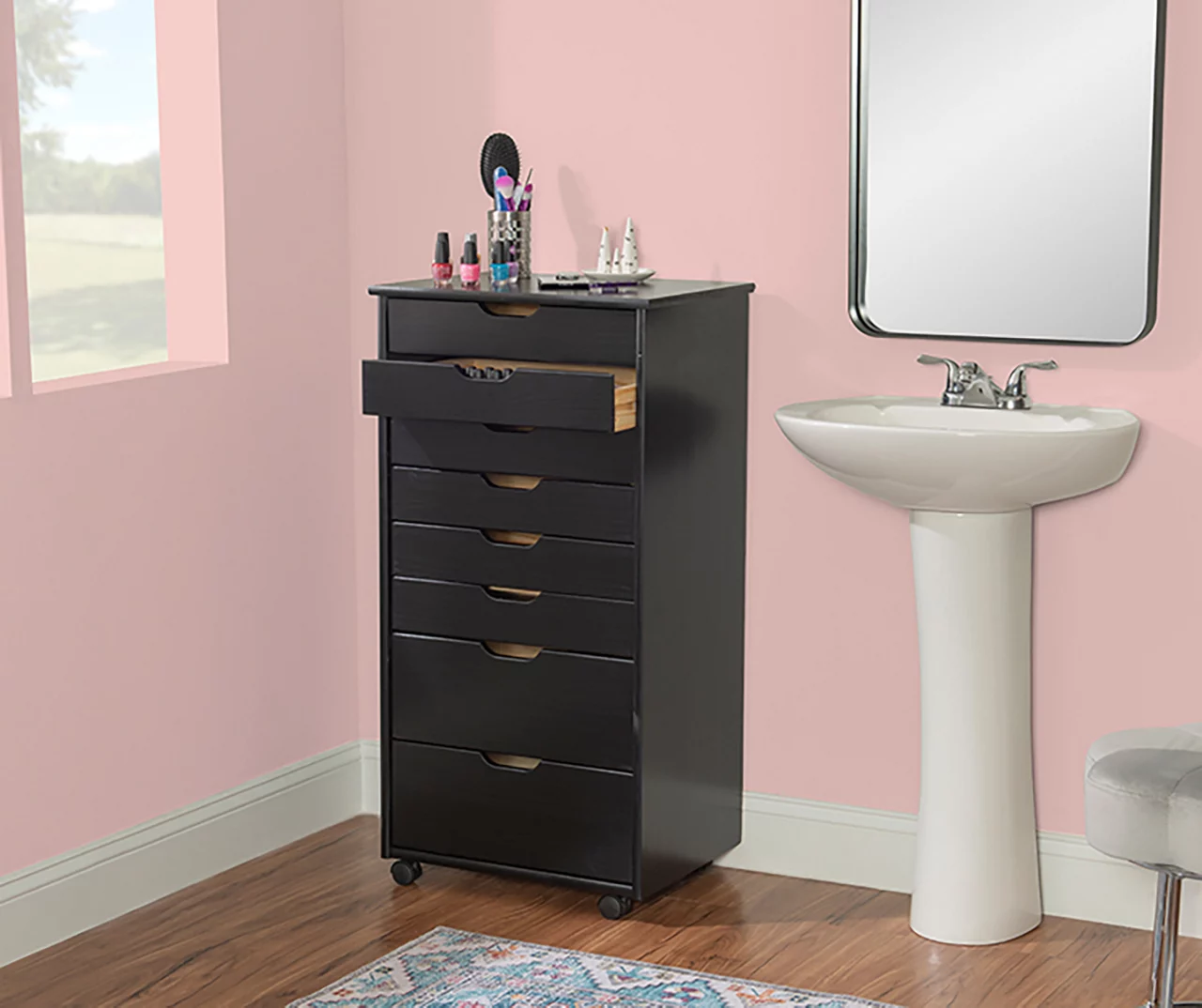 Craft Mate Black Wood 8-Drawer Rolling Storage Cart - Image 2