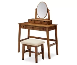 Laura 2-Piece Walnut & Beige 6-Drawer Tilting Mirror Vanity Set