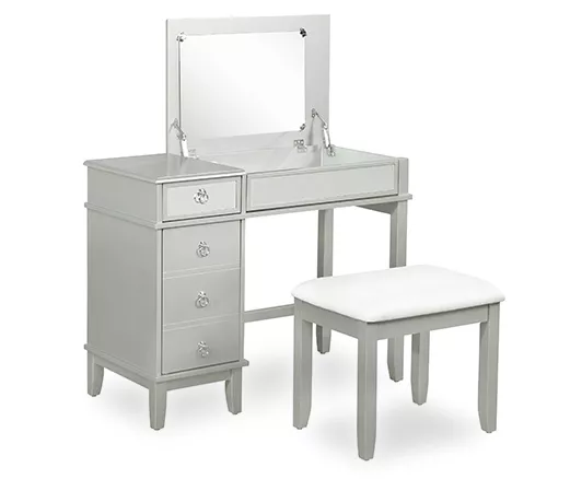 Jasmine 2-Piece White 1-Drawer Lifting Mirror Vanity Set - Image 2