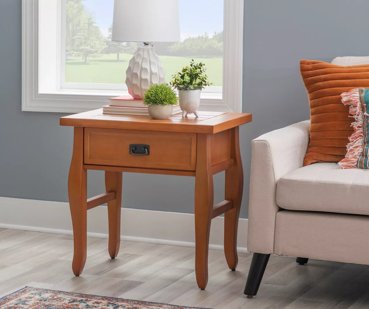 Denver Antique Pine 1-Drawer Curved Leg End Table - Image 2