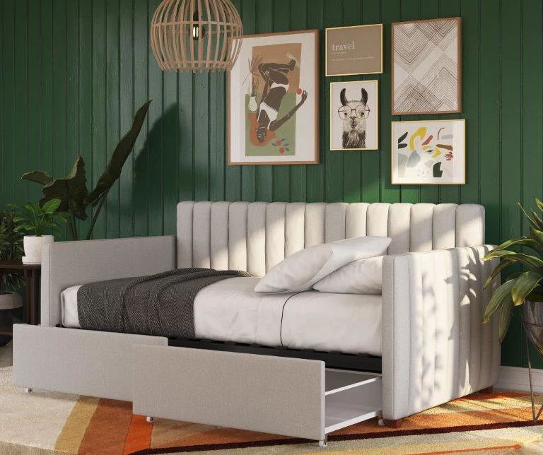 Brittany Gray Linen Upholstered Twin Storage Daybed - Image 2