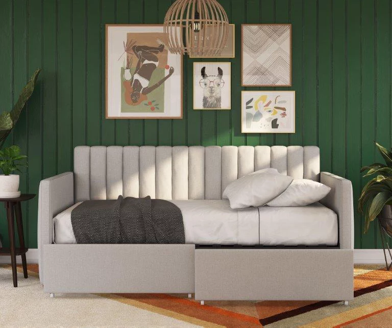 Brittany Gray Linen Upholstered Twin Storage Daybed - Image 3