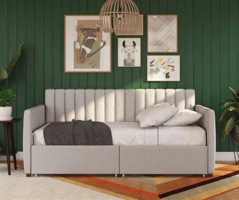 Brittany Gray Linen Upholstered Twin Storage Daybed - Image 4