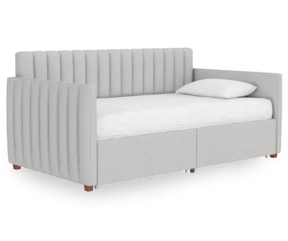 Brittany Gray Linen Upholstered Twin Storage Daybed - Image 5