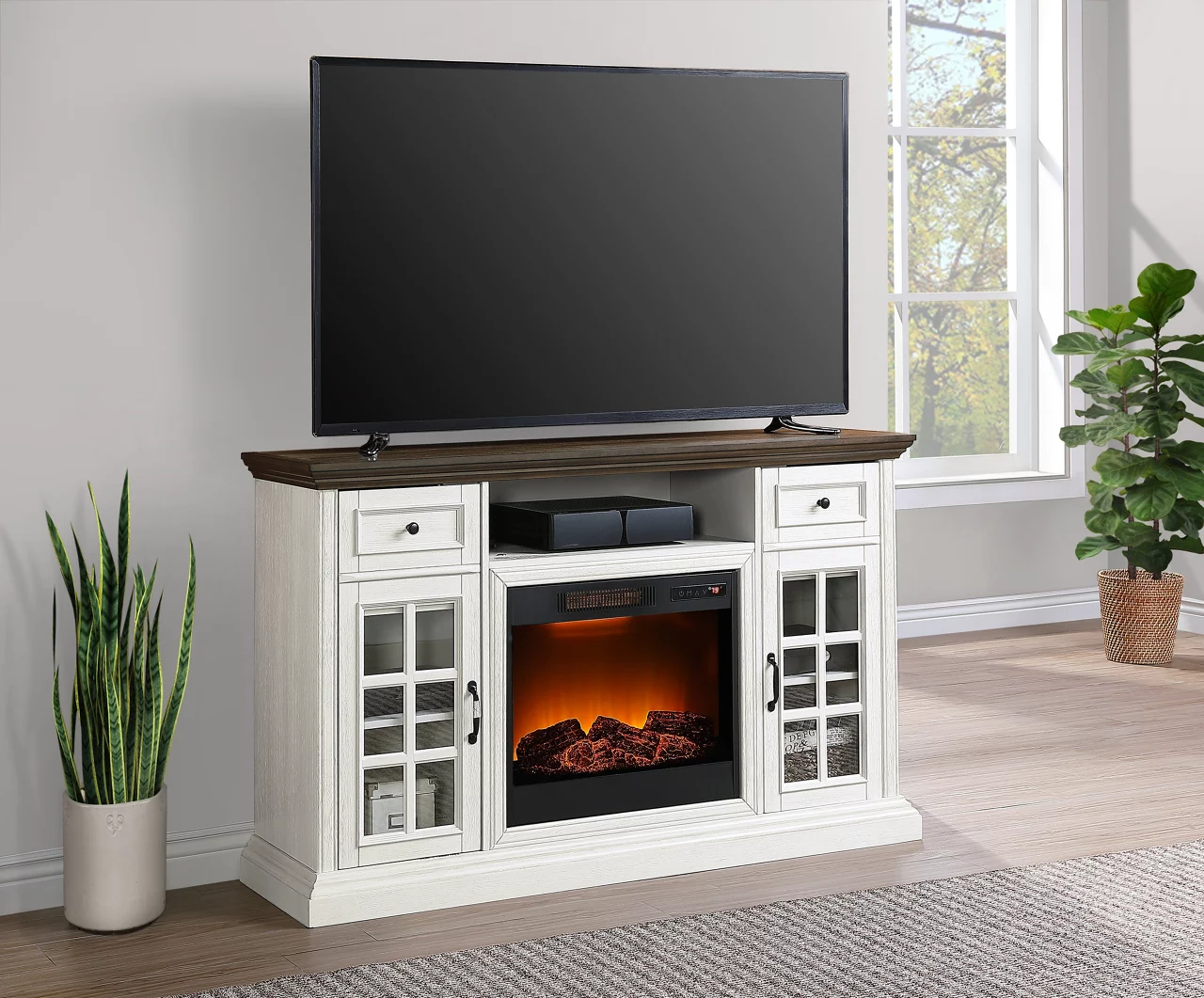 60" White 2-Tone Electric Fireplace Console - Image 3