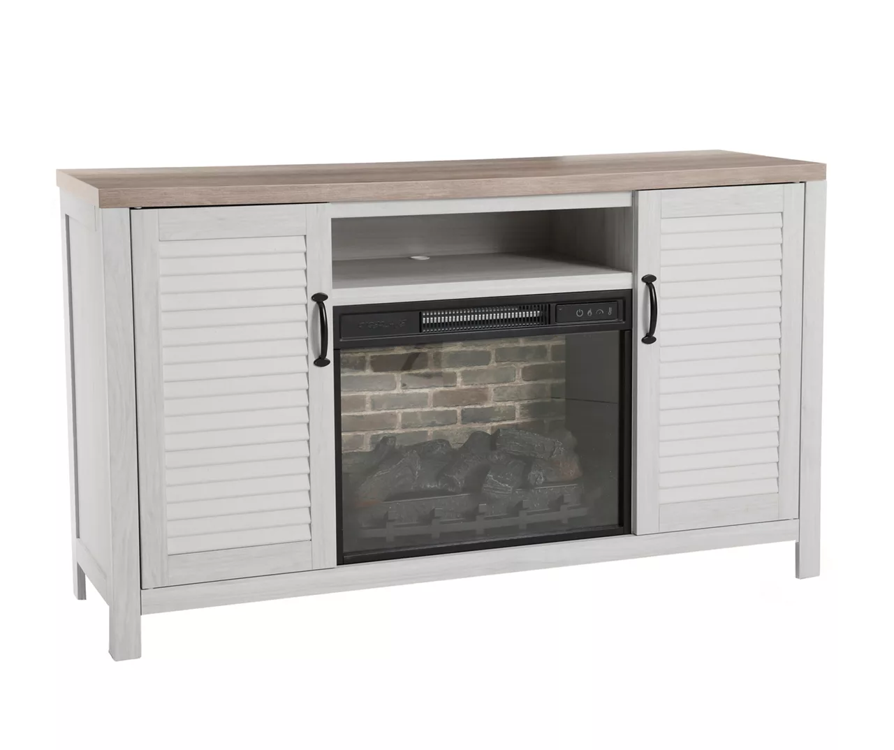 54" 2-Tone Shutter Door Electric Fireplace Console - Image 3
