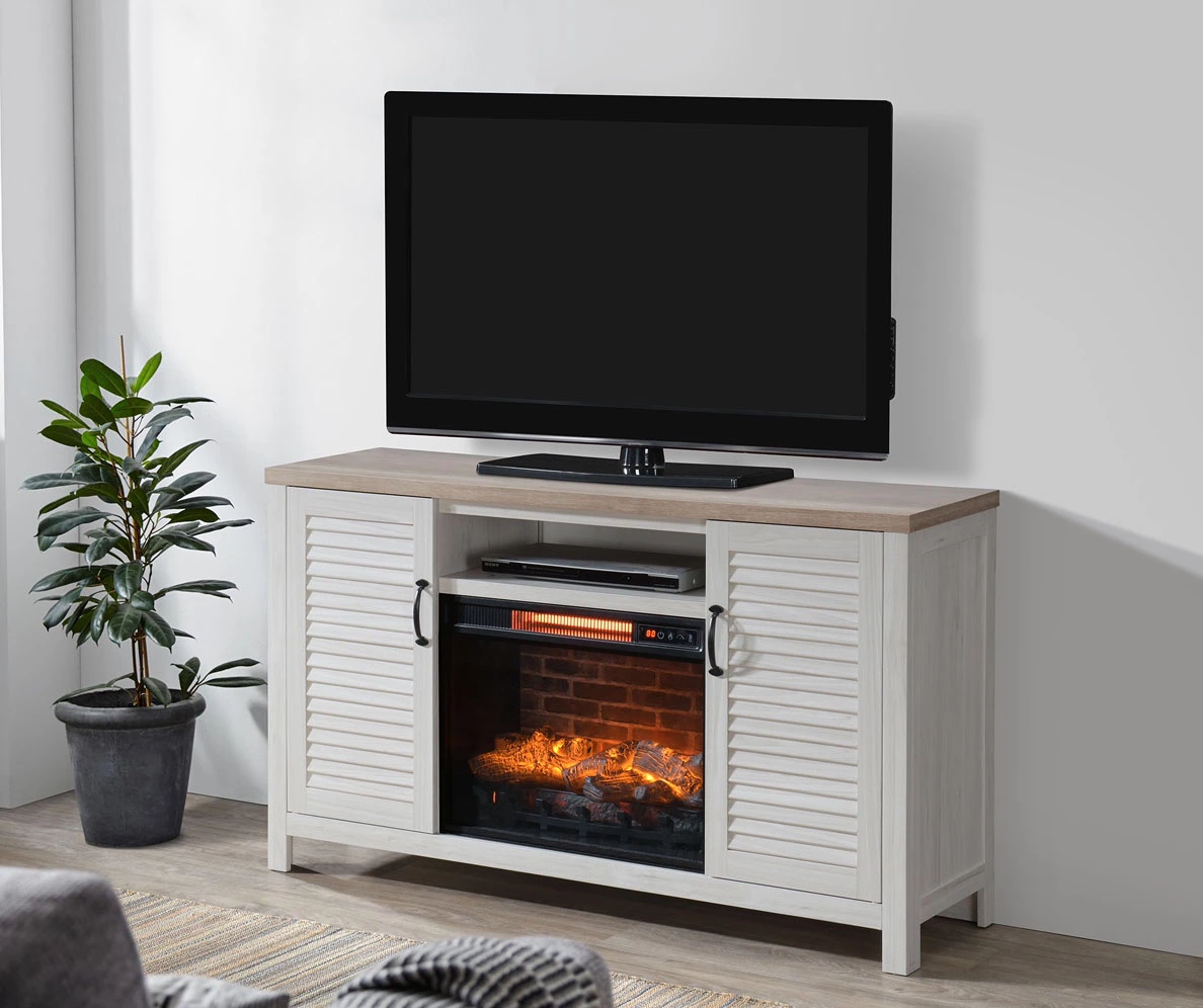 54" 2-Tone Shutter Door Electric Fireplace Console - Image 4