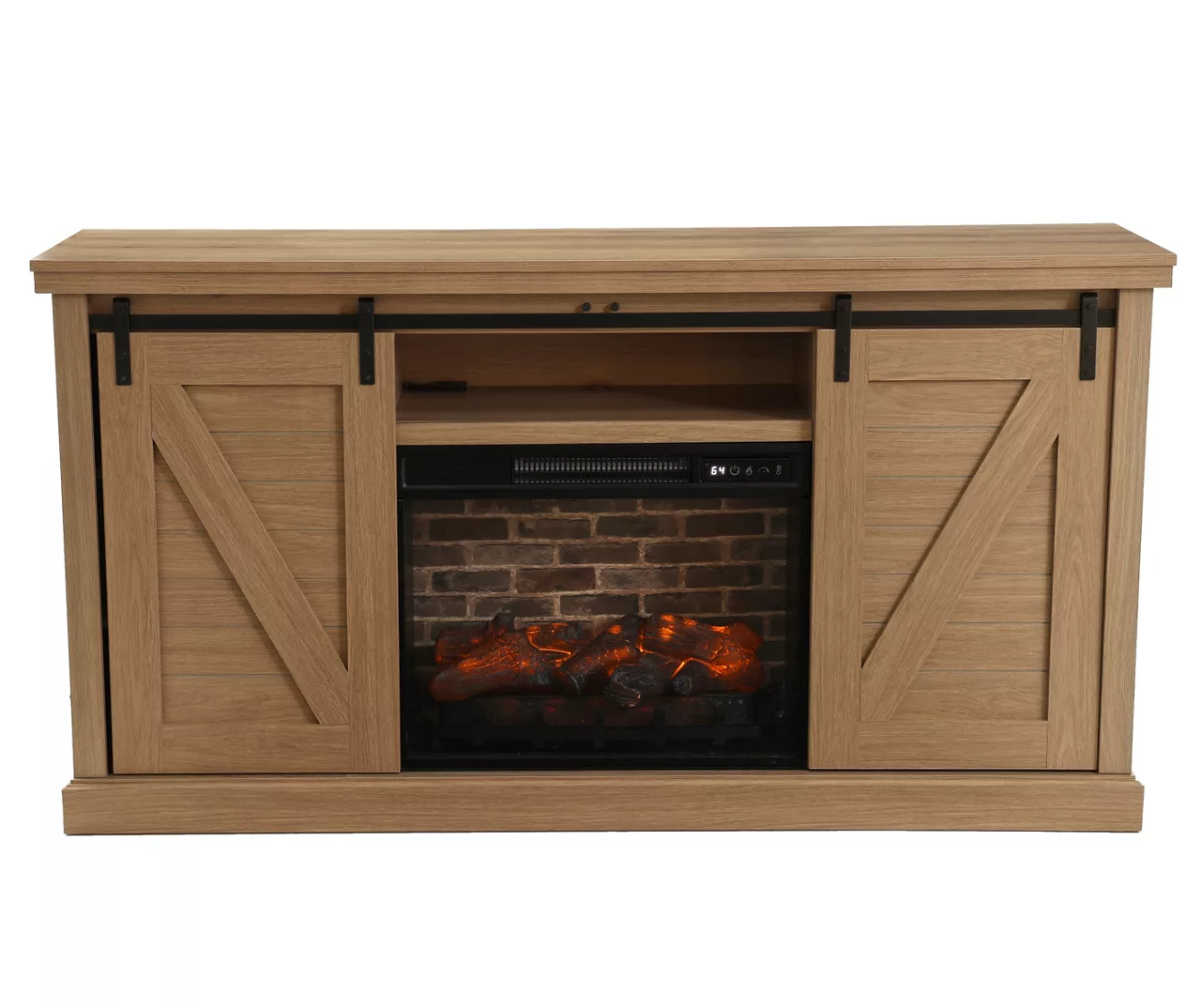 60" Light Brown Oak Barn Door Melamine Electric Fireplace