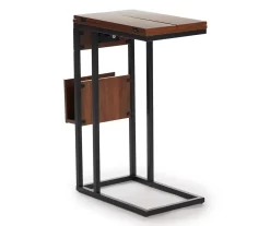 Walnut Drop-Leaf C Side Table With USB Charging