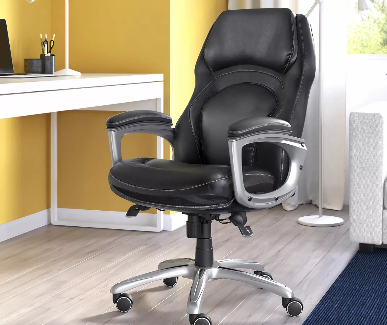 Delvin Black Bonded Leather Office Chair - Image 2