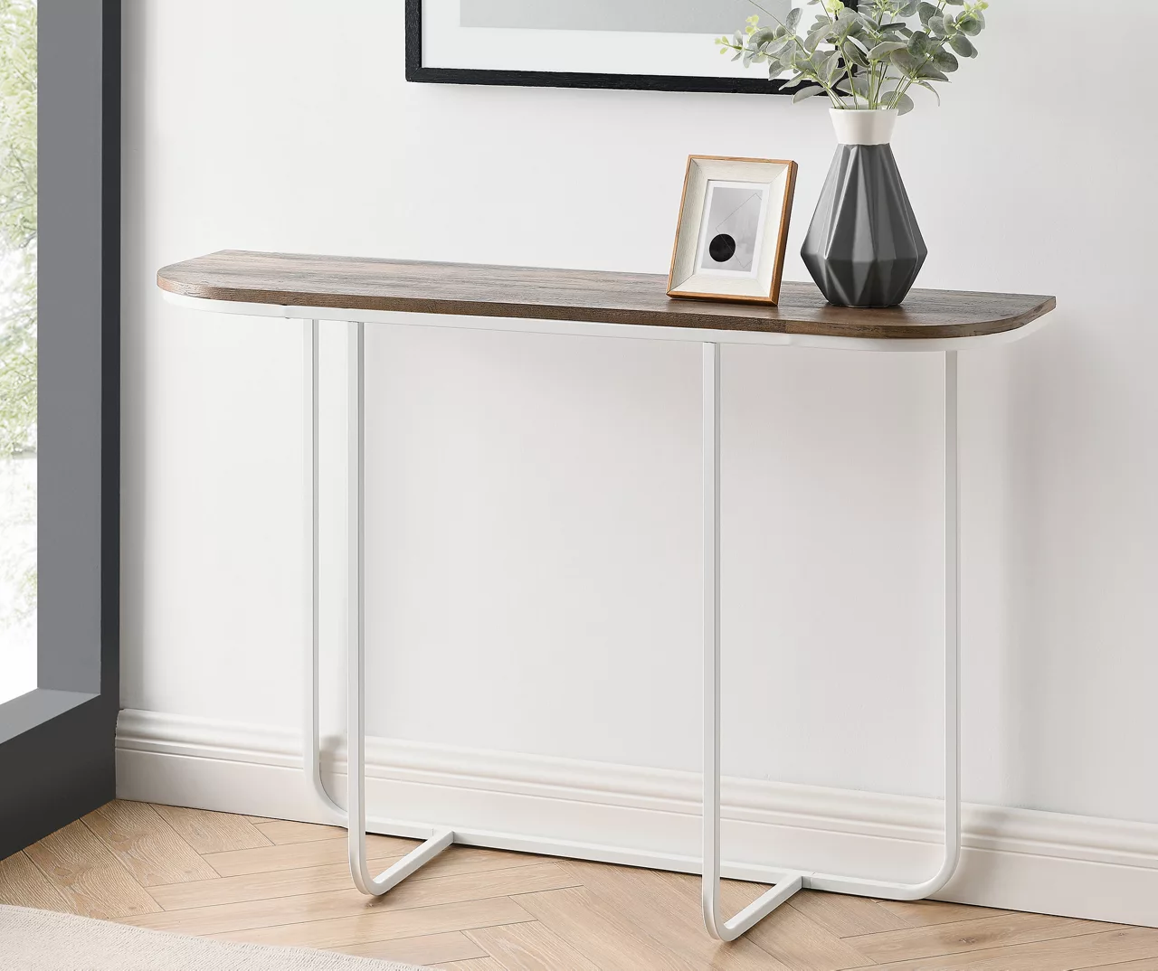 Walker Edison Rustic Oak & White Curved Console Table