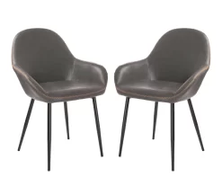 Mid-Century Modern Gray Faux Leather Dining Chairs, 2-Pack
