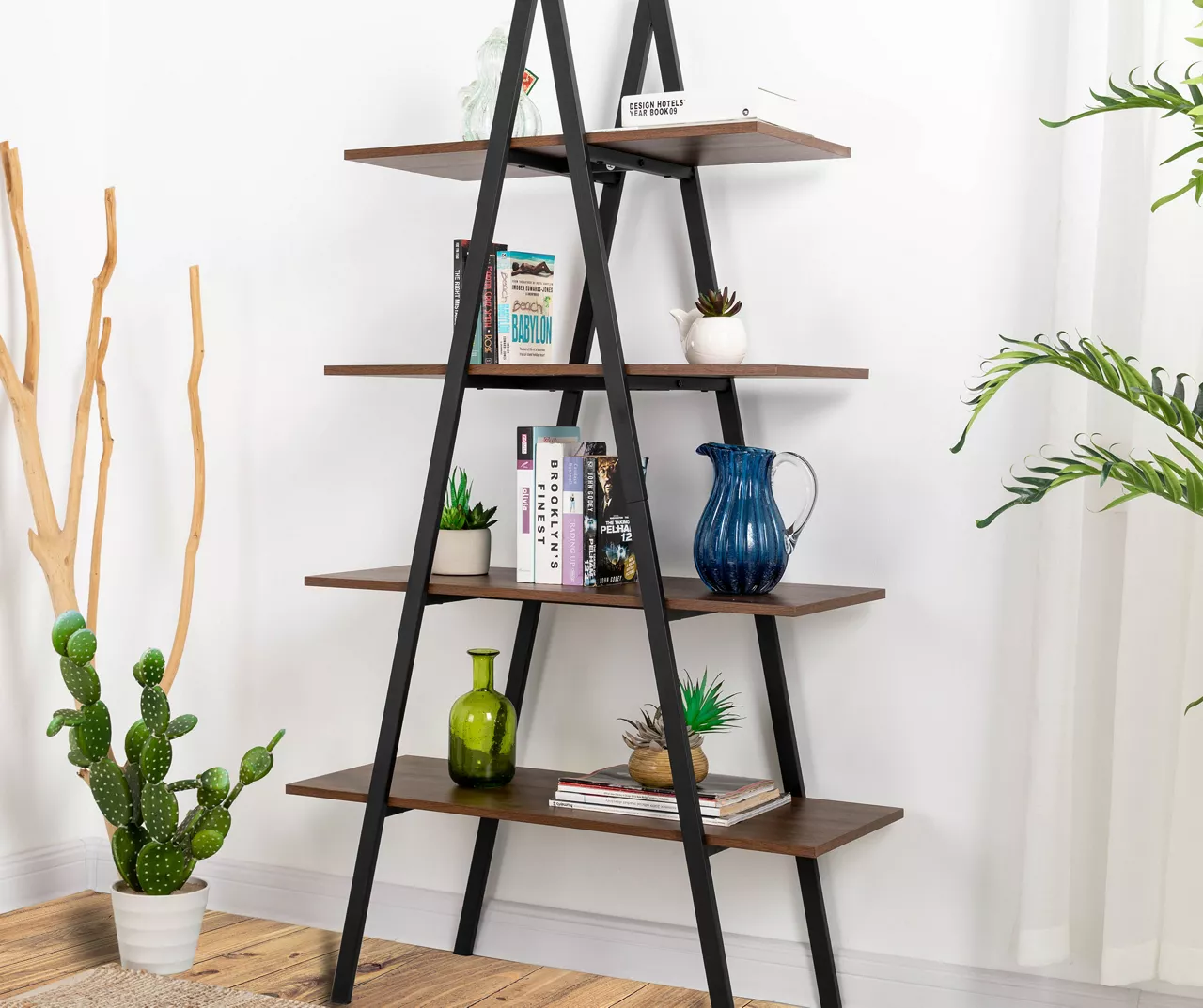 Walnut Modern A-Frame 4-Shelf Bookcase - Image 2
