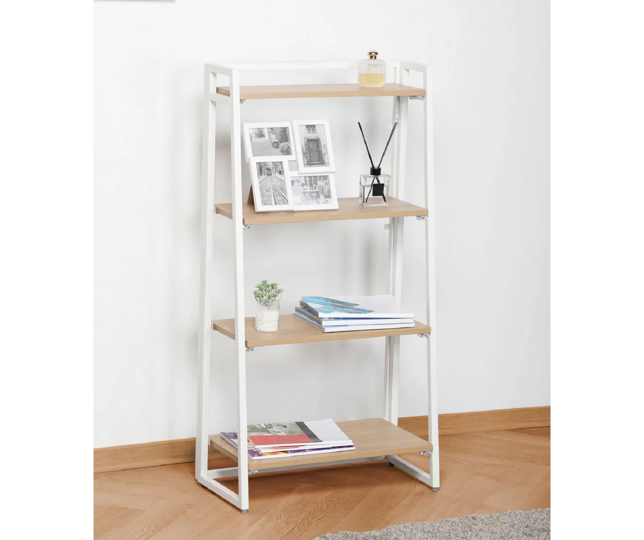 Blonde Wood Look & White 4-Tier Folding Bookcase - Image 3