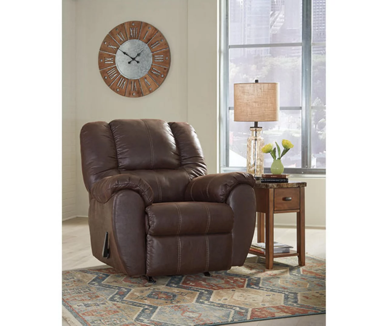 McGann Walnut Faux Leather Rocker Recliner - Image 2