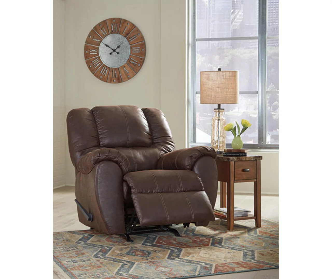 McGann Walnut Faux Leather Rocker Recliner - Image 3