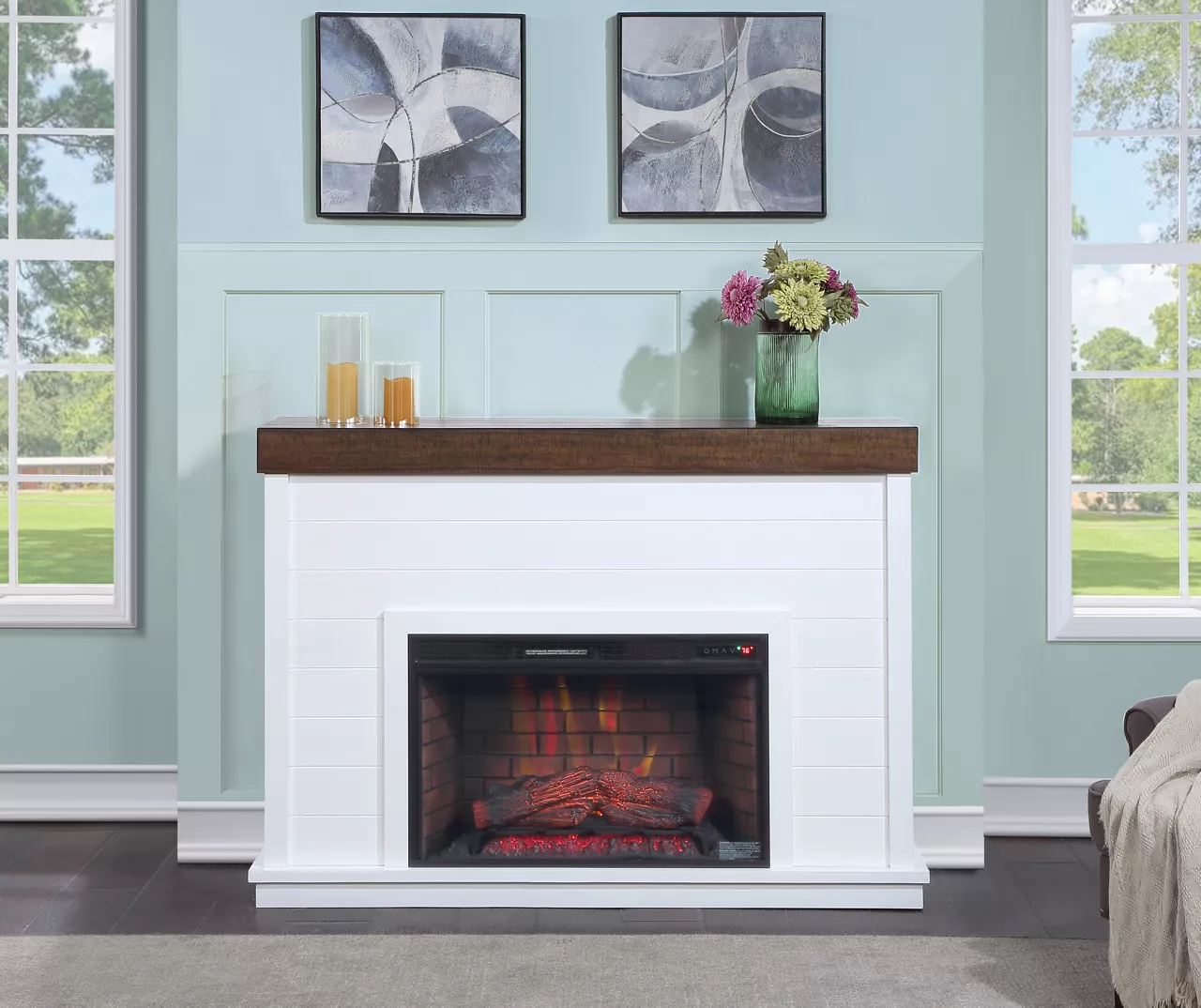 62" White Shiplap Grand Electric Fireplace - Image 2