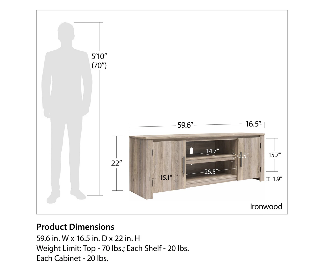60" Aldridge Gray Oak TV Stand - Image 6