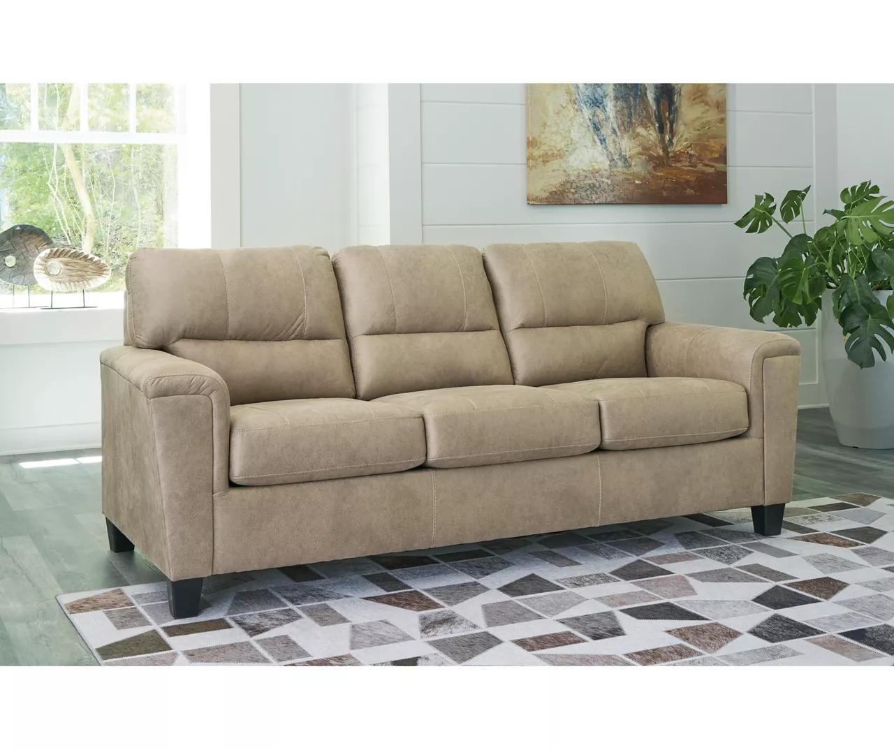 Tishen Pebble Sand Faux Leather Sofa - Image 2