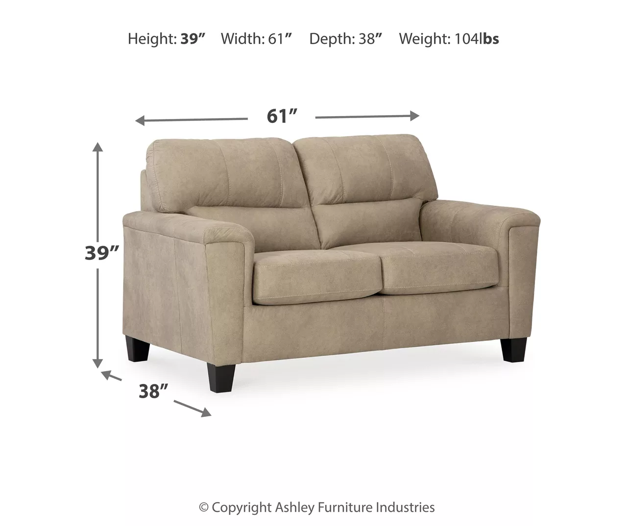 Tishen Pebble Sand Faux Leather Loveseat - Image 7