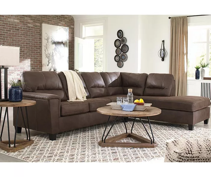 Signature Design By Ashley Navi Chestnut Faux Leather Sleeper Sectional With Right-Facing Chaise - Image 5